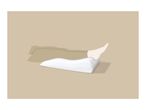 Leg elevation pillow with legs resting on it, on a beige background.
