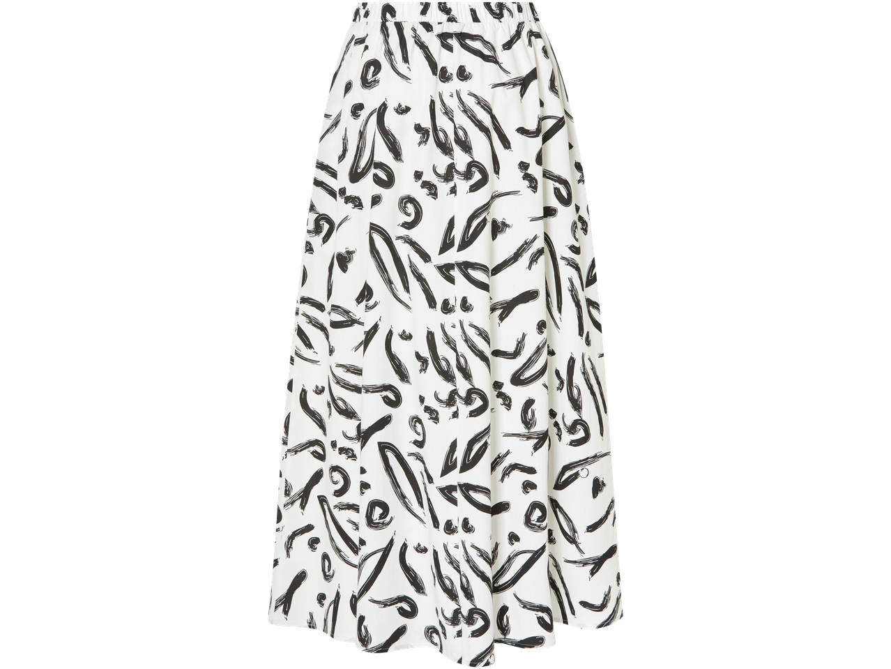 Saia longa com estampa abstrata em preto e branco.