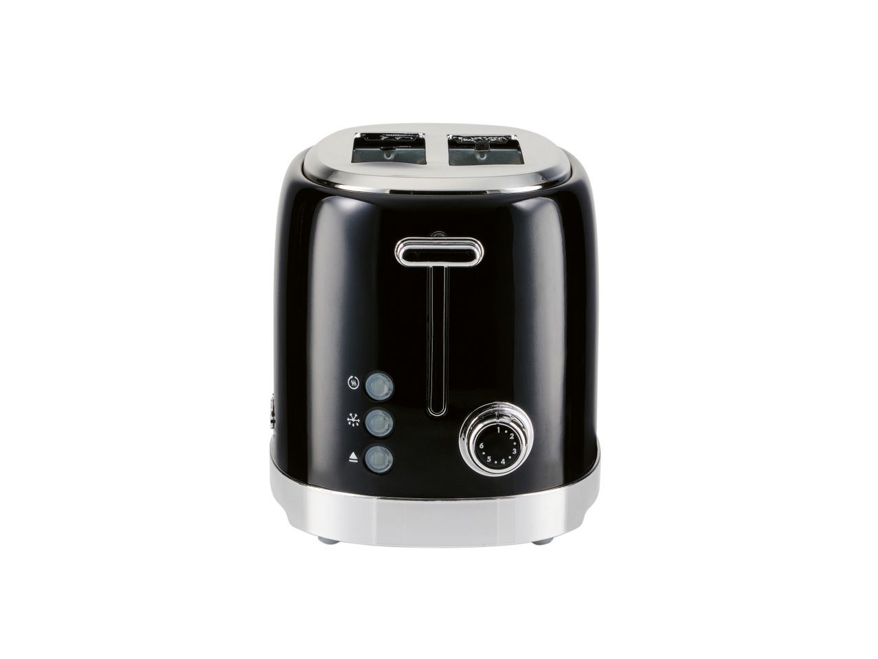 Black two-slice toaster with chrome accents