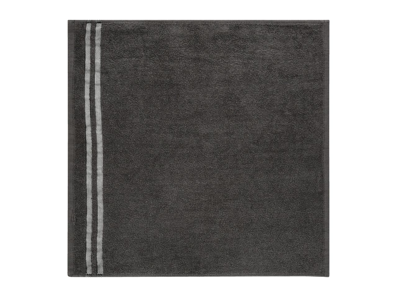 Dark grey square washcloth with two light grey vertical stripes
