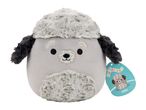 Grey plush toy with fluffy grey and dark grey accents, featuring embroidered eyes and nose.
