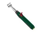 Gas soldering iron with a curved silver tip, green body, and red trigger.