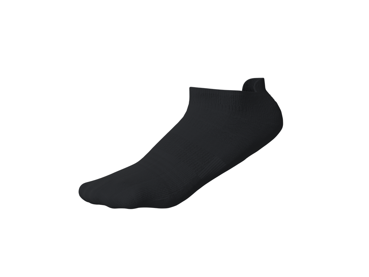A single black ankle sock, shown from the side against a black background.