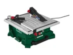 PARKSIDE tile cutting machine with a green base and a silver cutting surface.