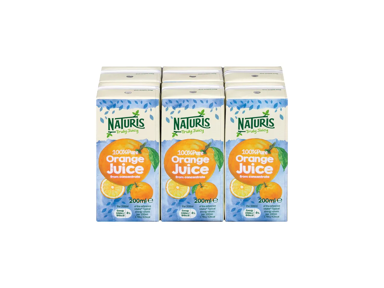 Naturis 100% pure orange juice, multipack.