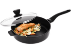 Silvercrest® Aluguss-Schmorpfanne with salmon and vegetables, with lid.