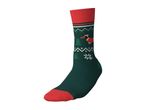 Green Christmas sock with a dachshund pattern, red heel and toe