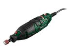Green and black rotary tool with a sanding drum attachment and power cord.