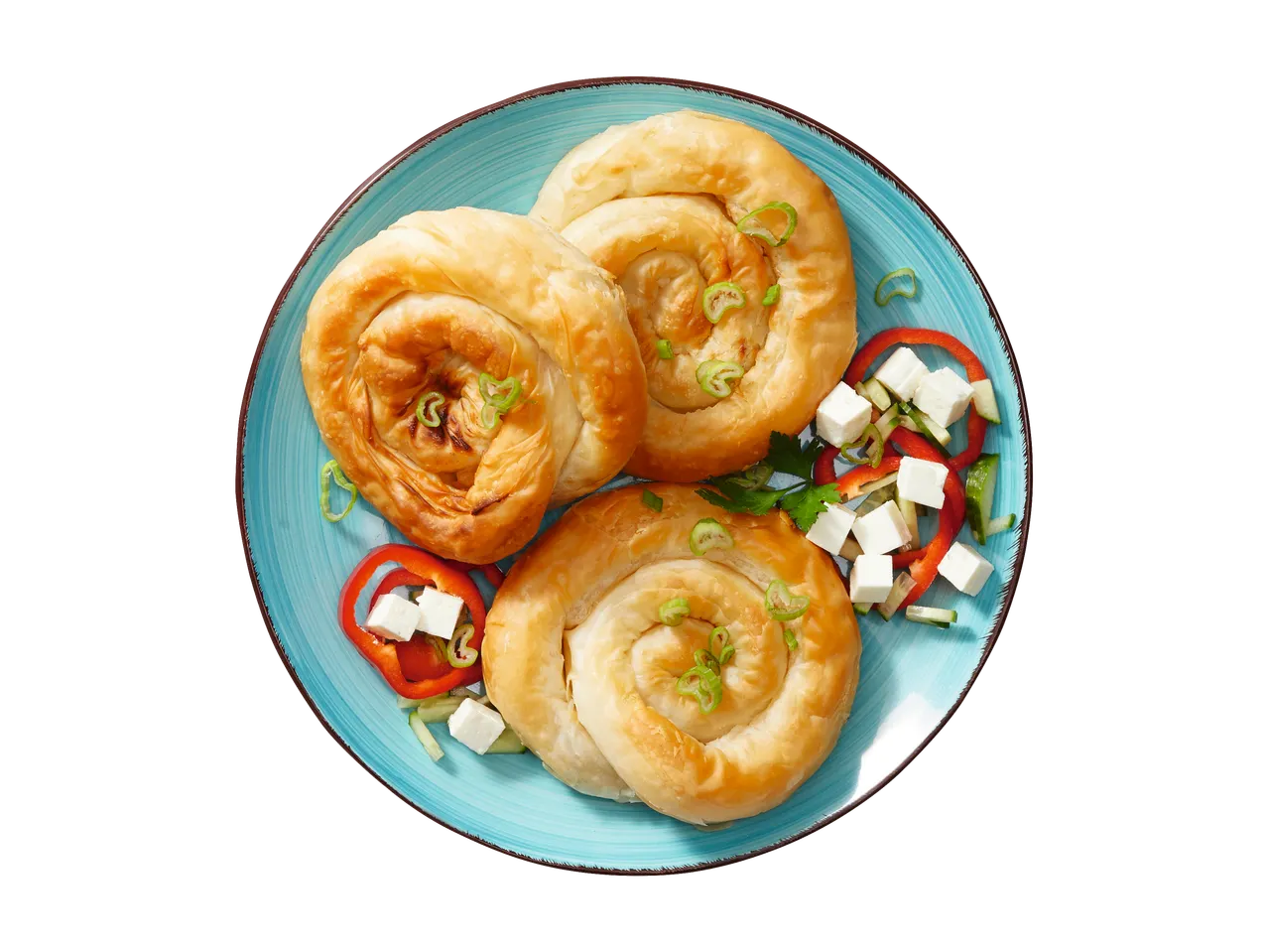 Burek pastries with feta and salad.