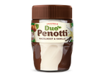 Pot met duo-pasta van hazelnoot-chocolade en vanillecrème.