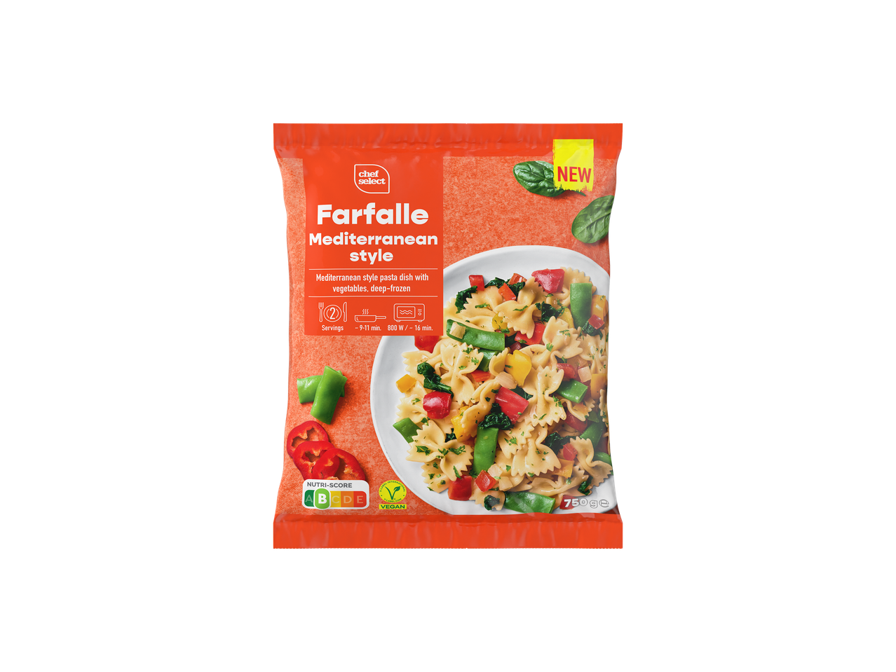 Chef Select Farfalle, mediterrán stílusú, zöldségekkel, mélyfagyasztott.