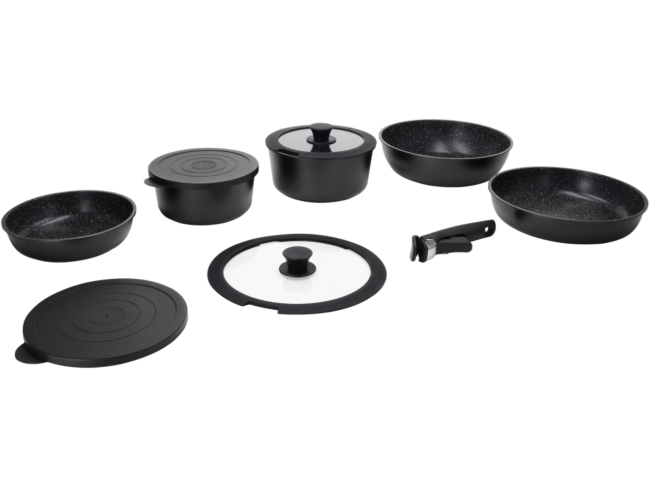 Silvercrest® puodų ir keptuvių rinkinys su nuimama rankena ir dangčiais