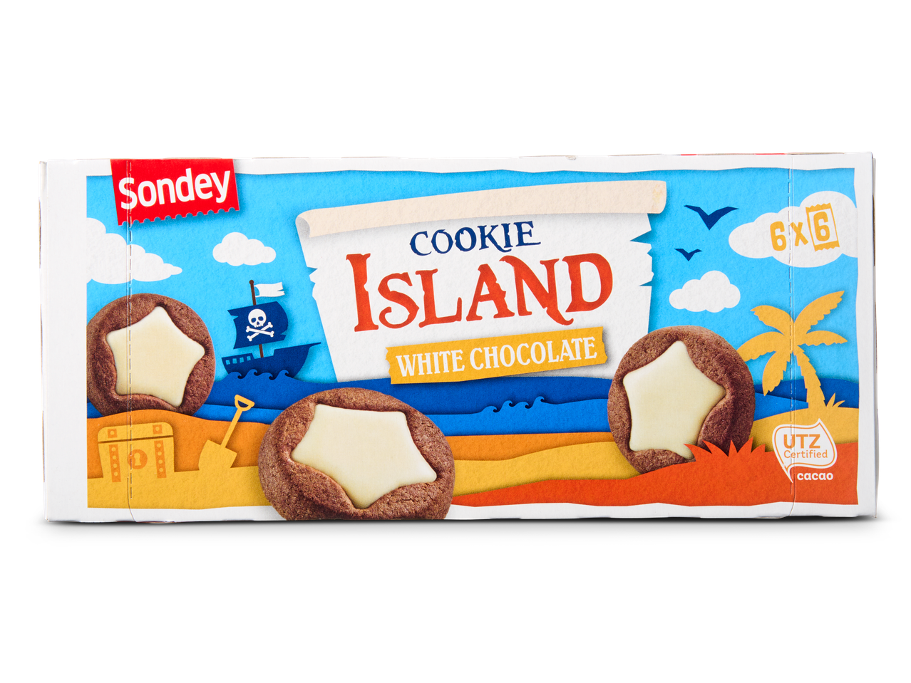 Sondey Cookie Island koekjes met witte chocolade; piraten thema.