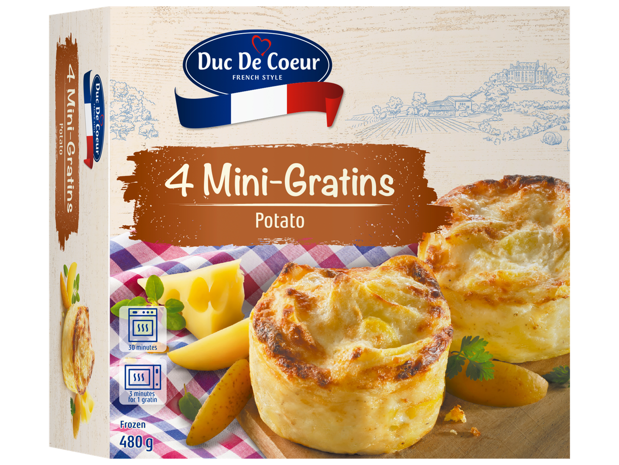 4 Duc de Coeur mini-gratins, Franse stijl, diepvries.