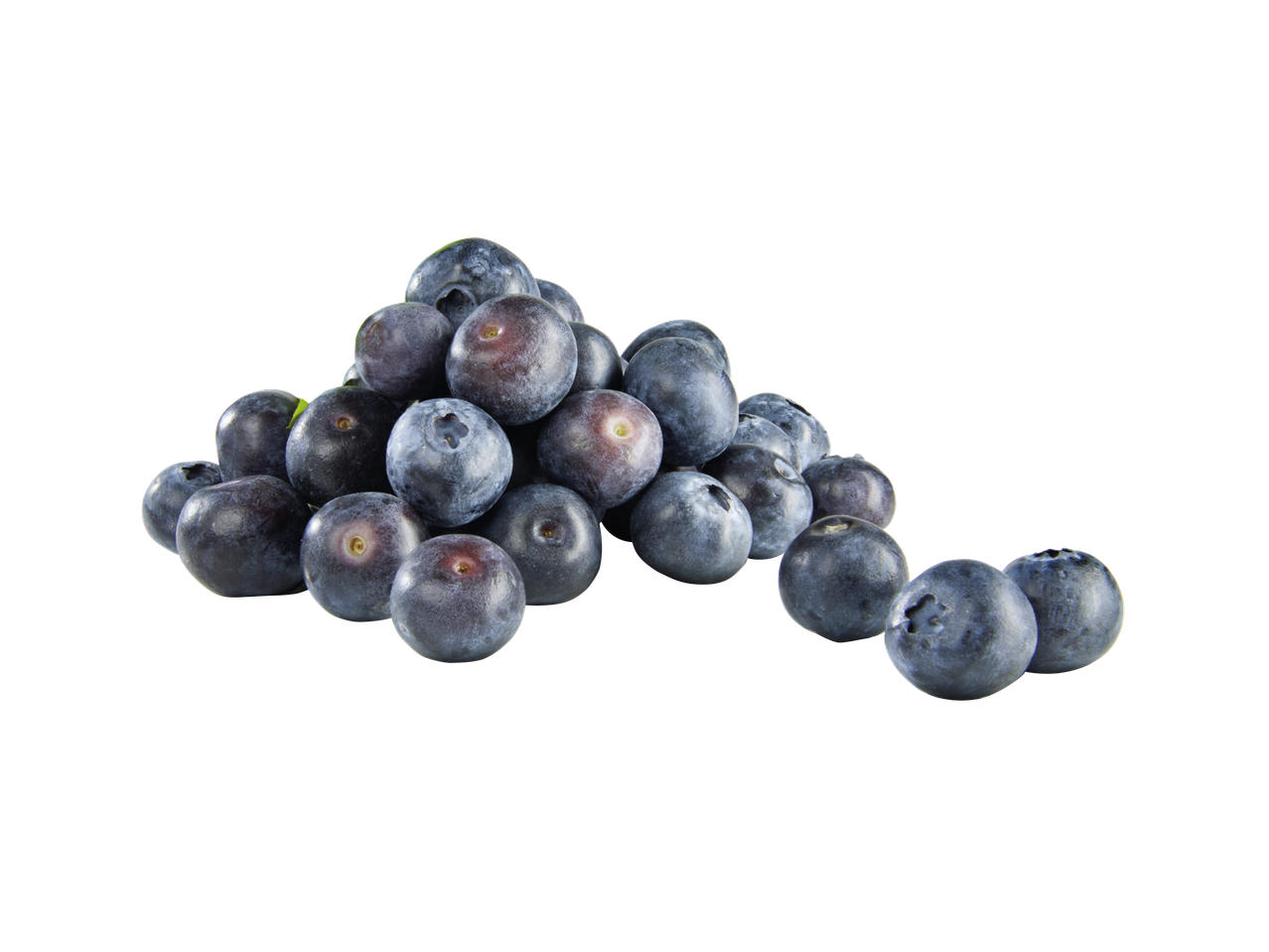 Hrpa svježih, zrelih borovnica na crnoj pozadini.