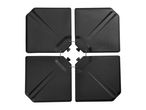 Four black square umbrella base weights connected in the center