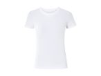 Hvid ribstrikket T-shirt med korte ærmer og rund hals.