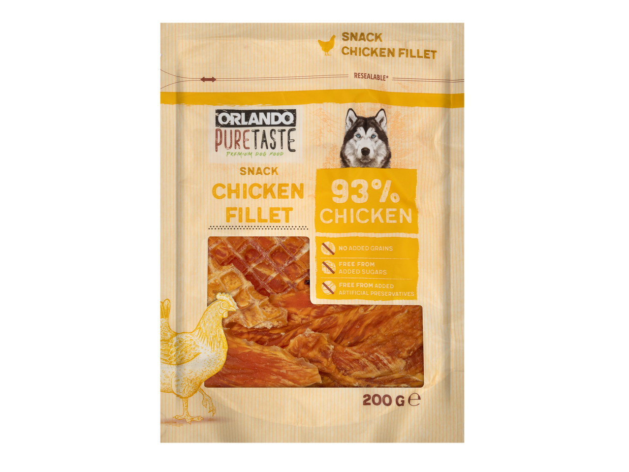 Orlando Pure Taste prémium kutyaeledel, csirkefilés snack, 200g.