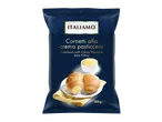 Sachet de croissants à la crème pâtissière, avec un croissant coupé montrant la garniture.