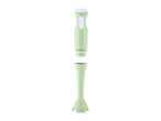 Light green immersion blender, disassembled into two parts, on a white background.