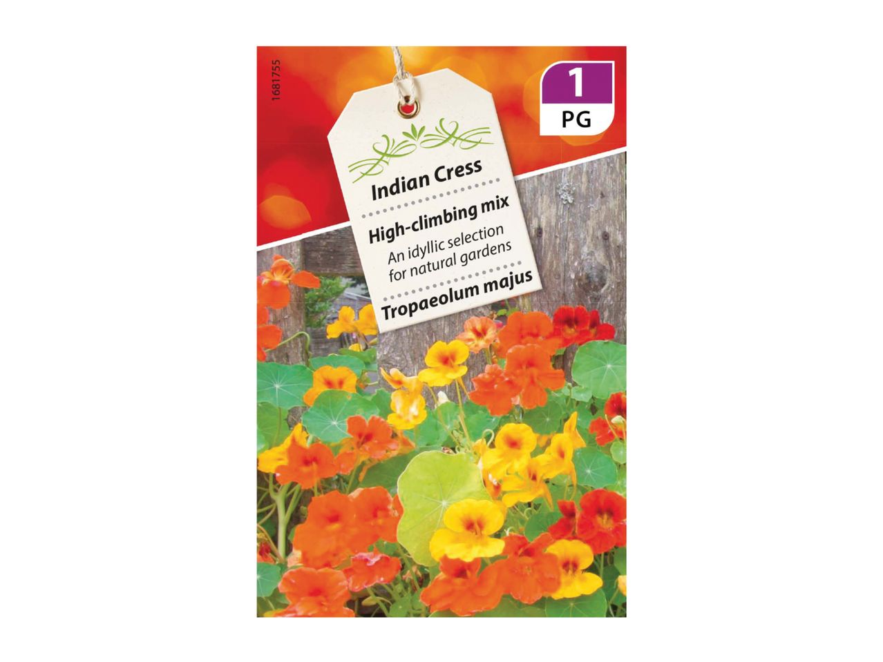 Indian Cress High-climbing mix seeds with orange and yellow flowers.