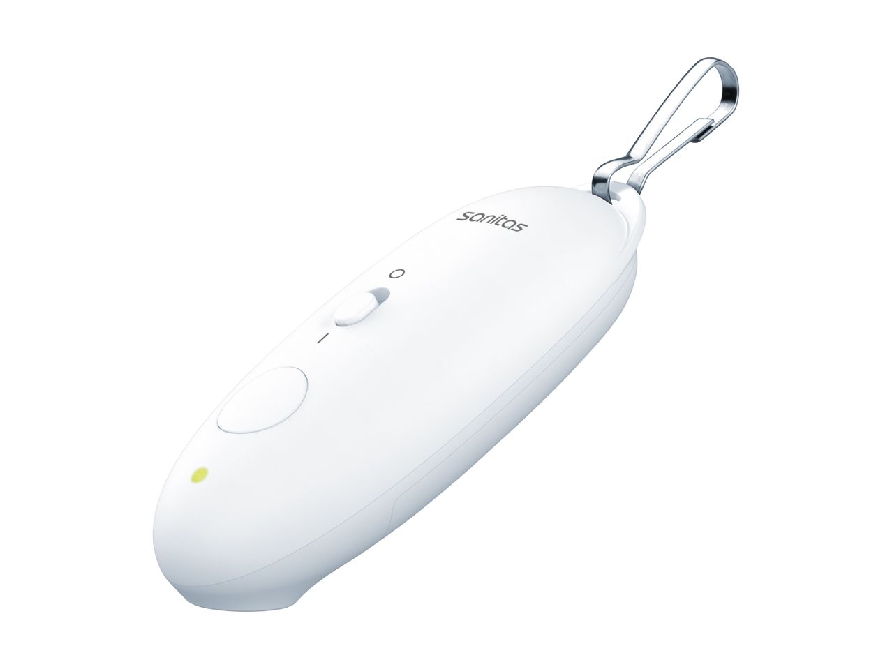 Weißer Mini-Präsentations-Clicker mit Karabinerhaken.