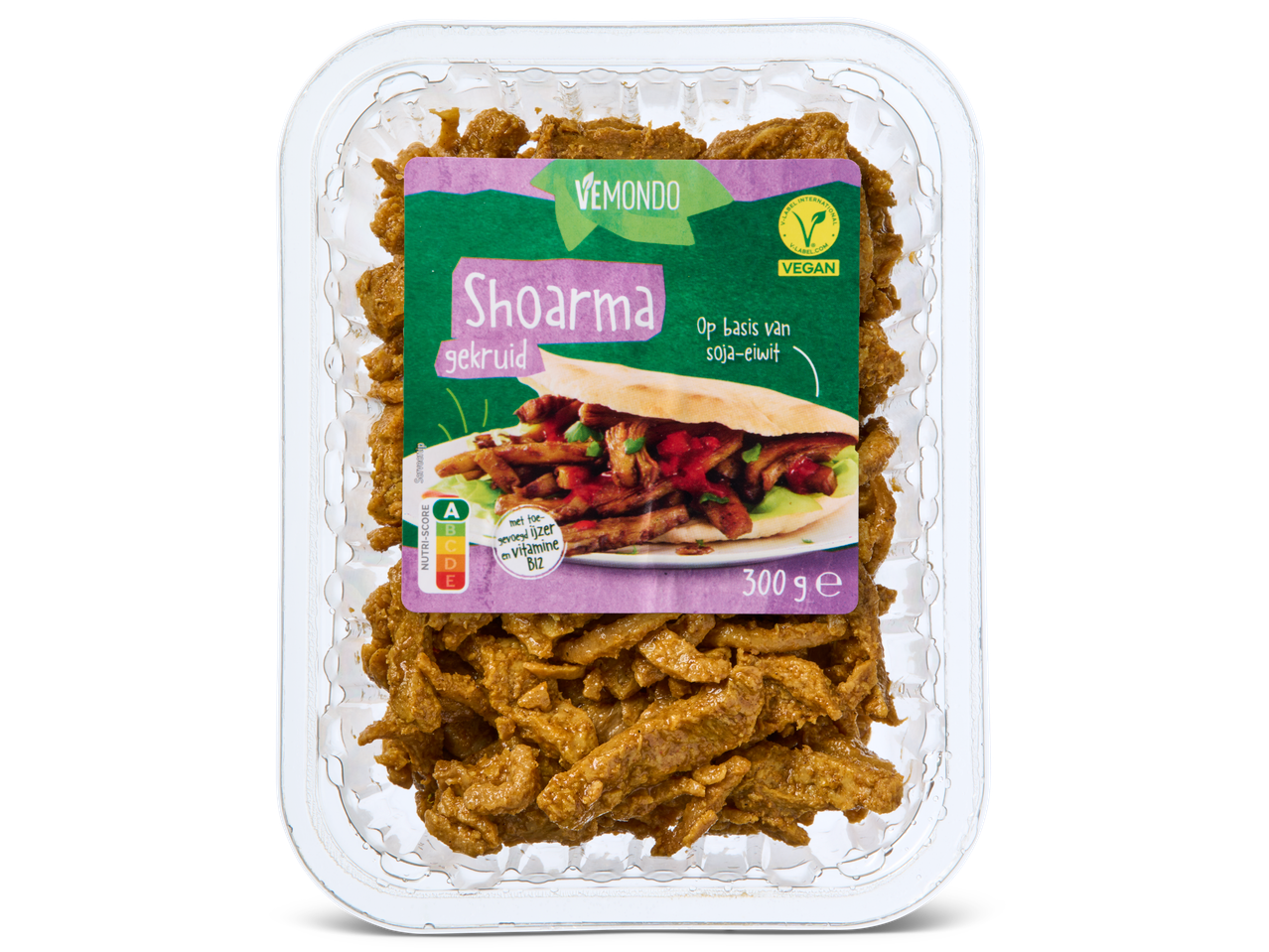 Vemondo vegan shoarma van sojaproteïne.