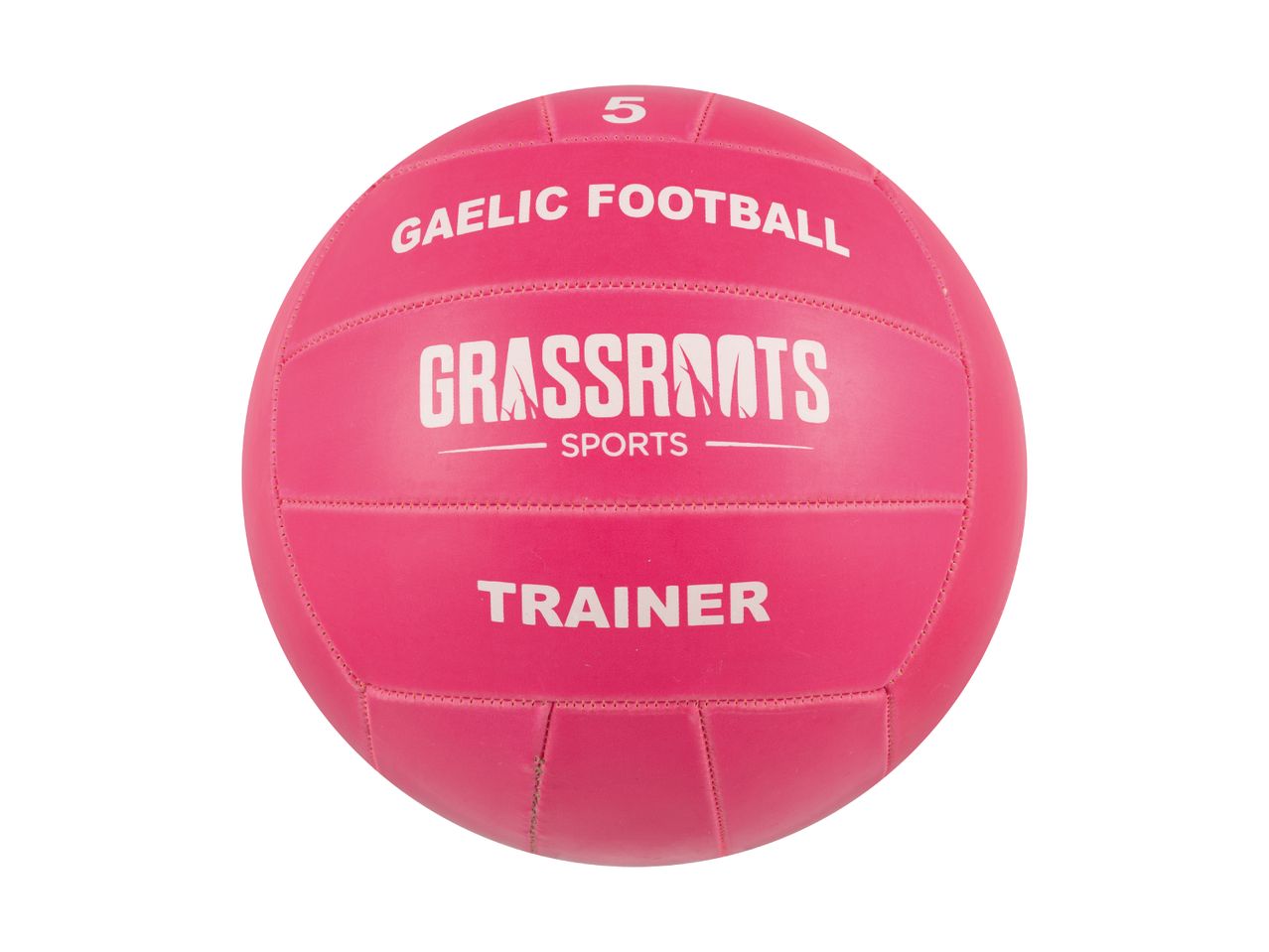 Pink Gaelic football with 'Gaelic Football', 'Grassroots Sports', and 'Trainer' text.