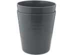 Two gray plastic cups stack on top of each other.