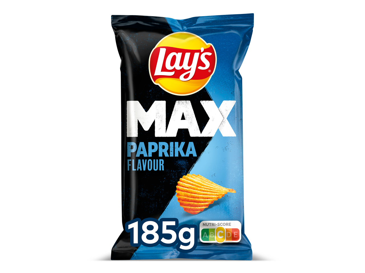 Zak geribbelde paprikachips van 185g met Nutri-Score C.