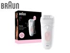 Epilator with packaging, highlighting wet & dry use and smooth skin benefits.