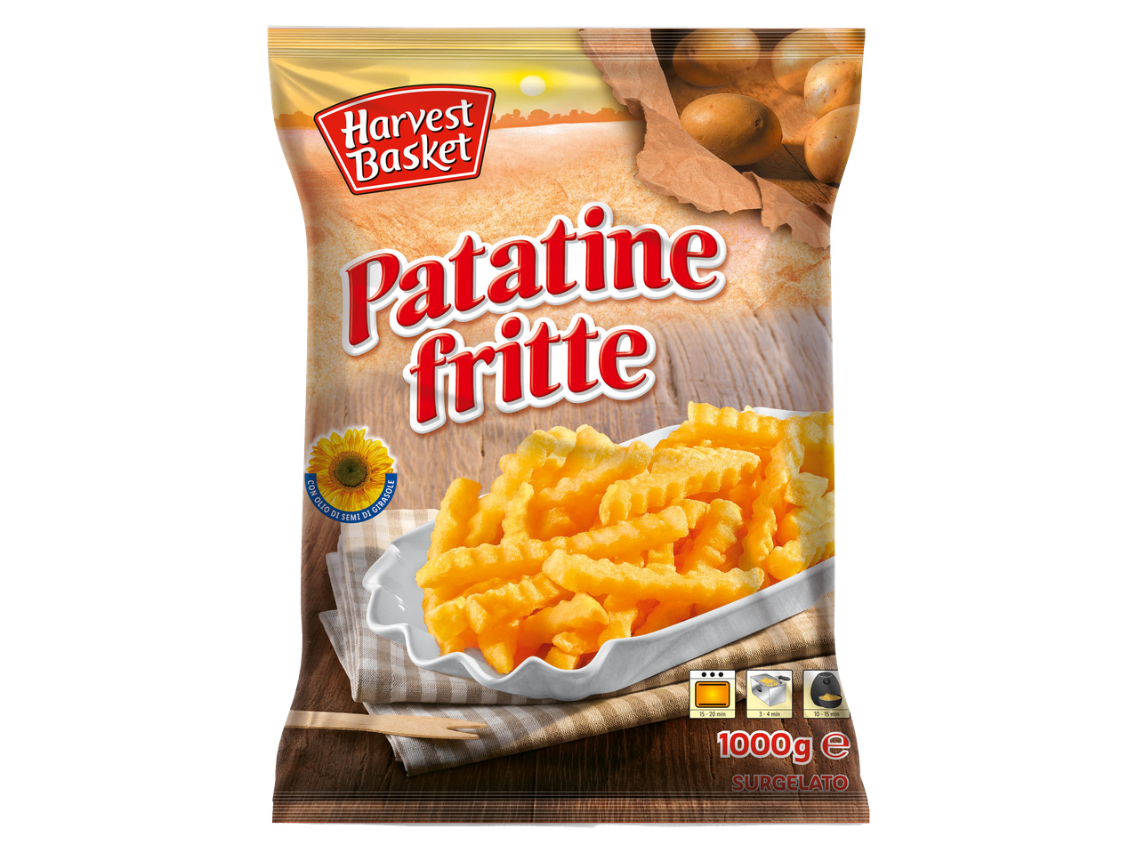 Harvest Garden Patatine Fritte: A bag of frozen French fries.