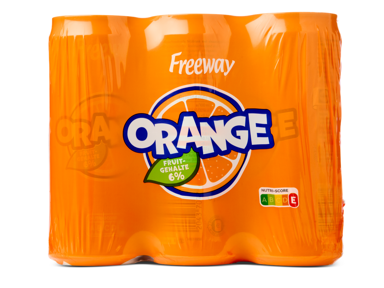 Verpakking Freeway Orange blikjes: sinaasappelsap.
