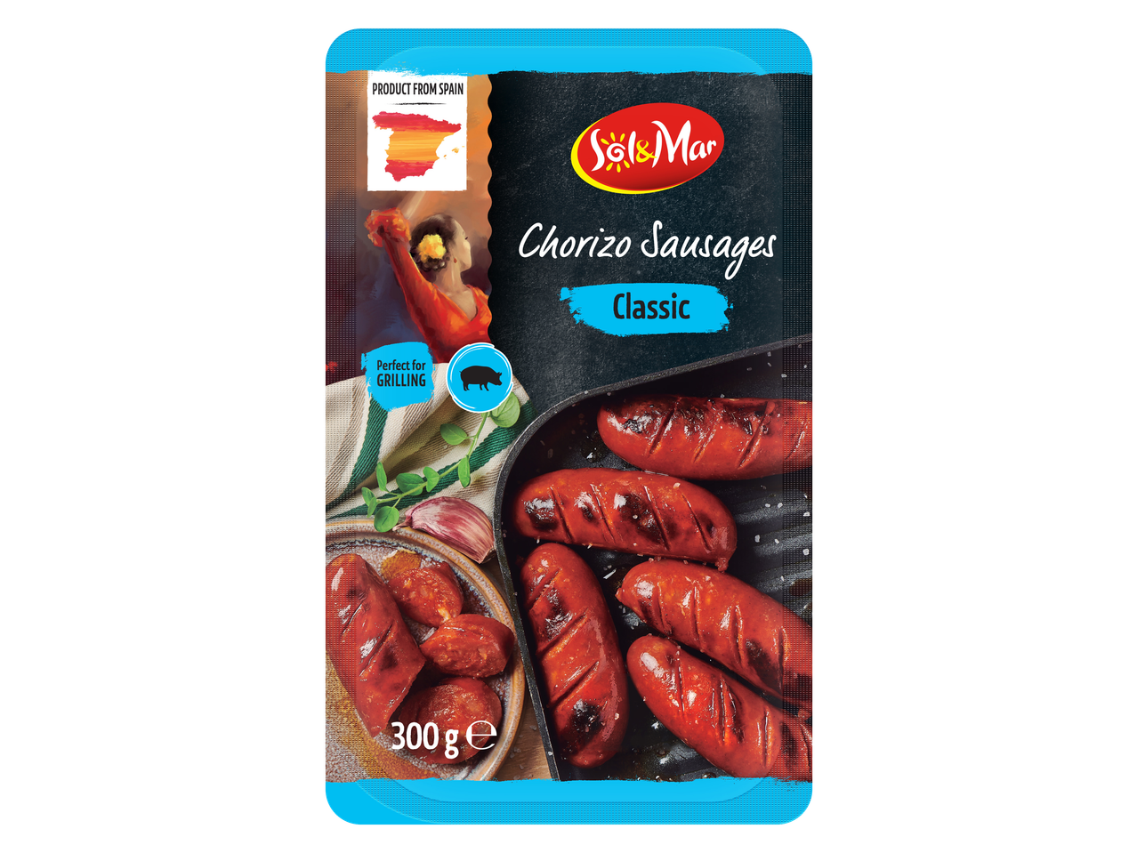 Chorizo-worsten, klassiek, perfect om te grillen, product uit Spanje, 300g.
