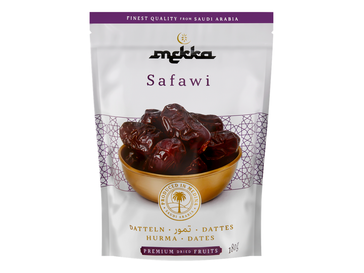 Sachet de dattes Safawi de qualité supérieure, produit en Arabie Saoudite, 180g.