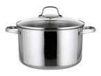 Stainless steel cooking pot with a glass lid and two handles