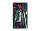 A Parkside crimping tool kit with various electrical connectors and cable ties.
