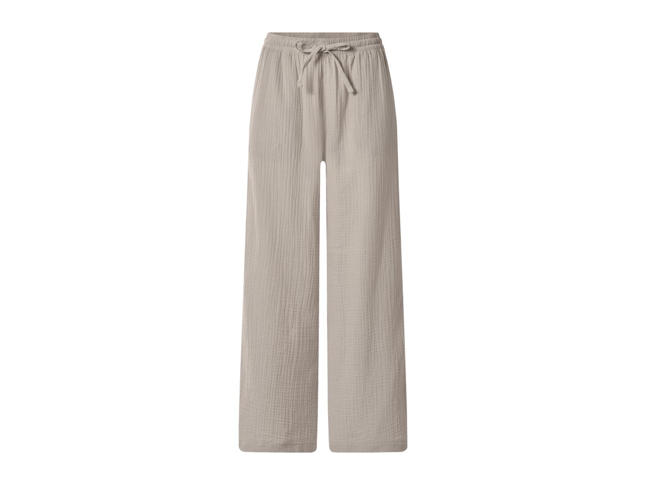 Light beige wide-leg trousers with a drawstring waist