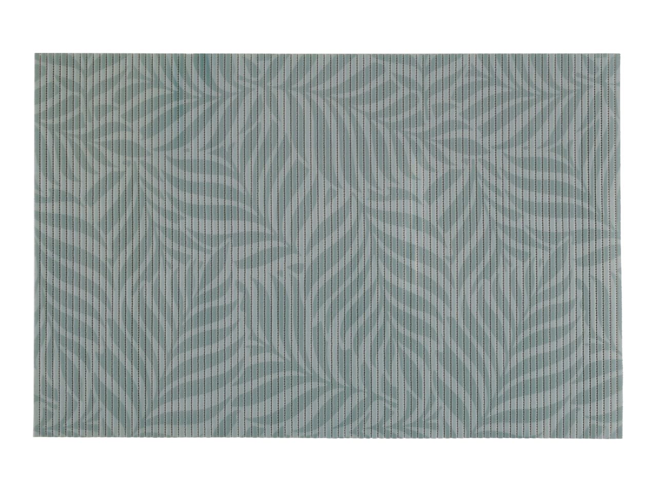 Rectangular placemat with a light green leaf pattern over vertical stripes.