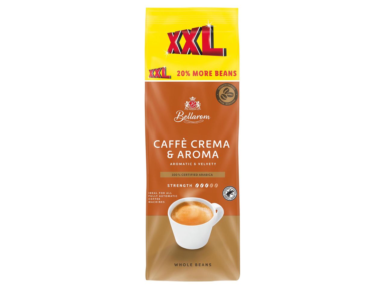 Bellarom Caffè Crema & Aroma XXL kávébab, 20%-kal több szemmel.
