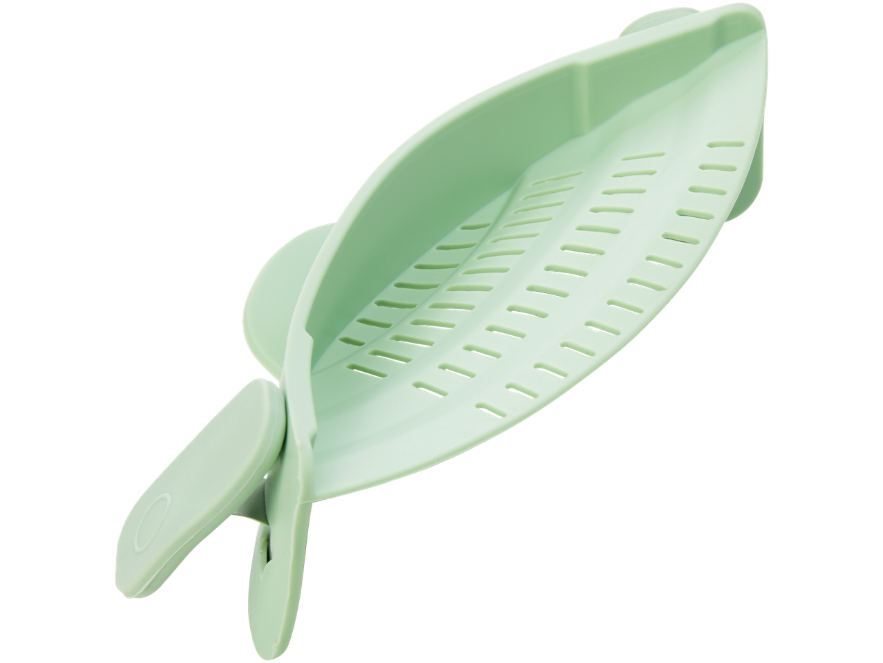 Coador de silicone verde-claro com presilha.