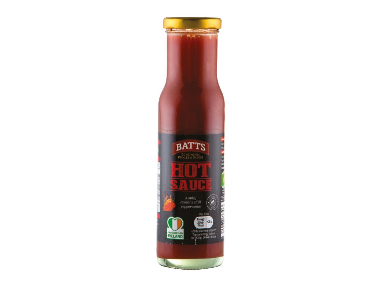 Batt's Hot Sauce: a bottle of spicy chilli pepper sauce.