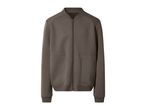 Dark brown men's bomber jacket with a zipper and two front pockets.