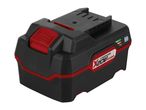 Black and red power tool battery with a charge indicator