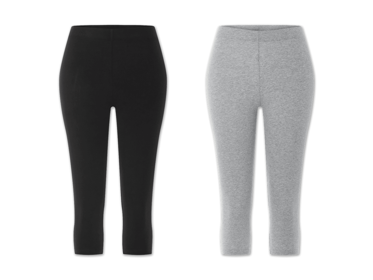 Zwei Paar 3/4 Leggings, eine schwarze und eine graue.