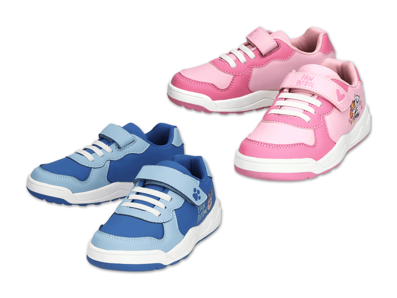 Zwei Paar Paw Patrol Kindersneaker, ein Paar in Pink und ein Paar in Blau.