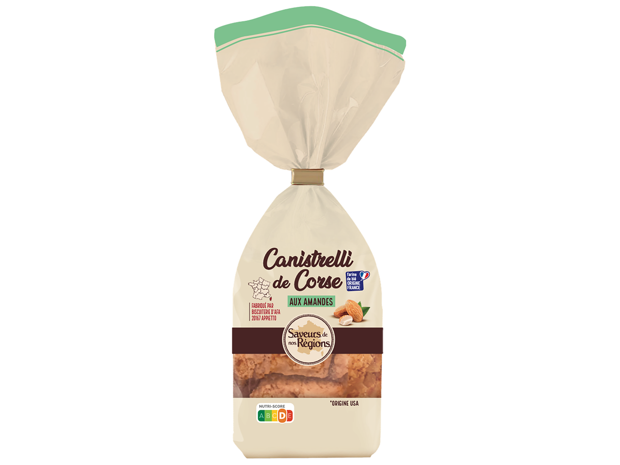 Paquet de canistrelli de Corse aux amandes, avec Nutri-Score A.
