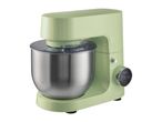 Light green stand mixer with a stainless steel bowl and digital display showing 'Turbo 2:01:35'