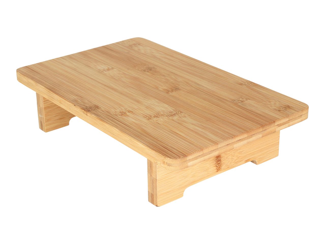 Bamboo monitor stand or small table with a natural wood grain finish