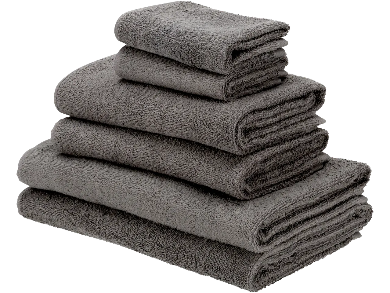 A stack of gray bath towels.